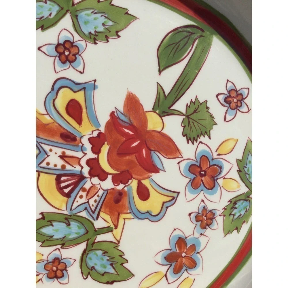 Pottery Barn sausalito paisley platter 19” serving ceramic white red floral boho